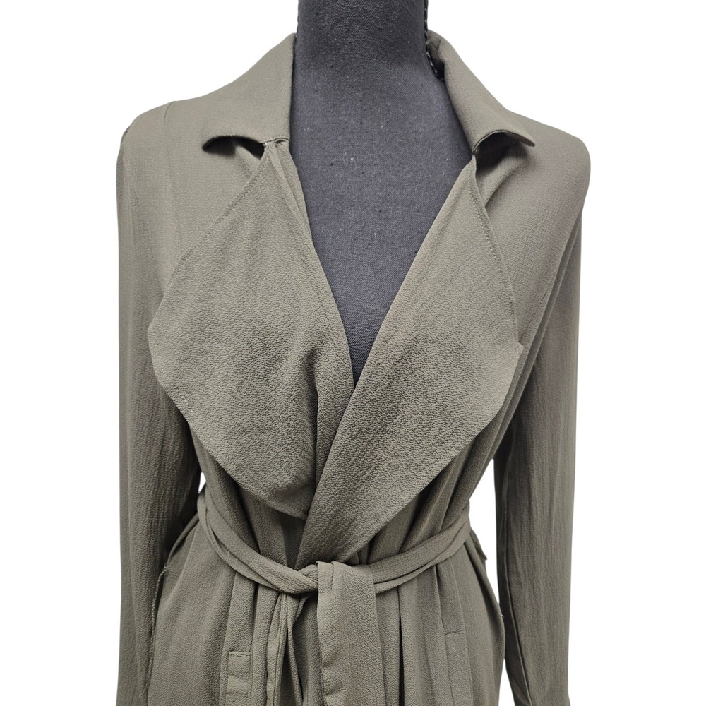 Timing Womens Olive Green Duster Cardigan Jacket Tie Waist Pockets Large J1077